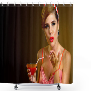 Personality  Pin Up Girl Drink Bloody Mary Cocktail. Pin-up Retro Female Style. Shower Curtains