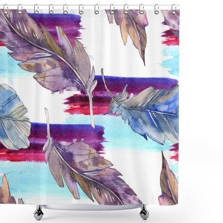 Personality  Bird Feather From Wing Isolated. Watercolor Background Illustration Set. Watercolour Drawing Fashion Aquarelle Isolated. Seamless Background Pattern. Fabric Wallpaper Print Texture. Shower Curtains