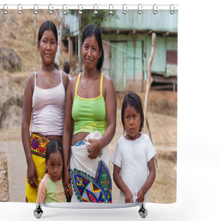 Personality  Darien Province, Panama. 07-18-2019. Portrait Of Smiling Indigenous Family In The Darien Province, Panama, Central America, Shower Curtains