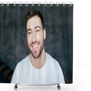 Personality  Handsome Bearded Man Looking At Camera With Smile Shower Curtains