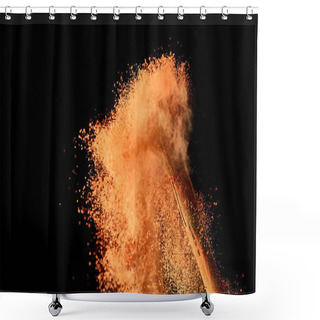 Personality  Cosmetic Brush With Colorful Paint Explosion On Black Background Shower Curtains