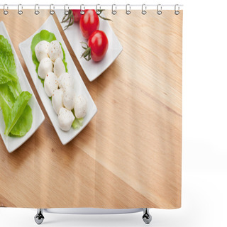 Personality  Tomatoes, Mozzarella And Green Salad Leaves Shower Curtains