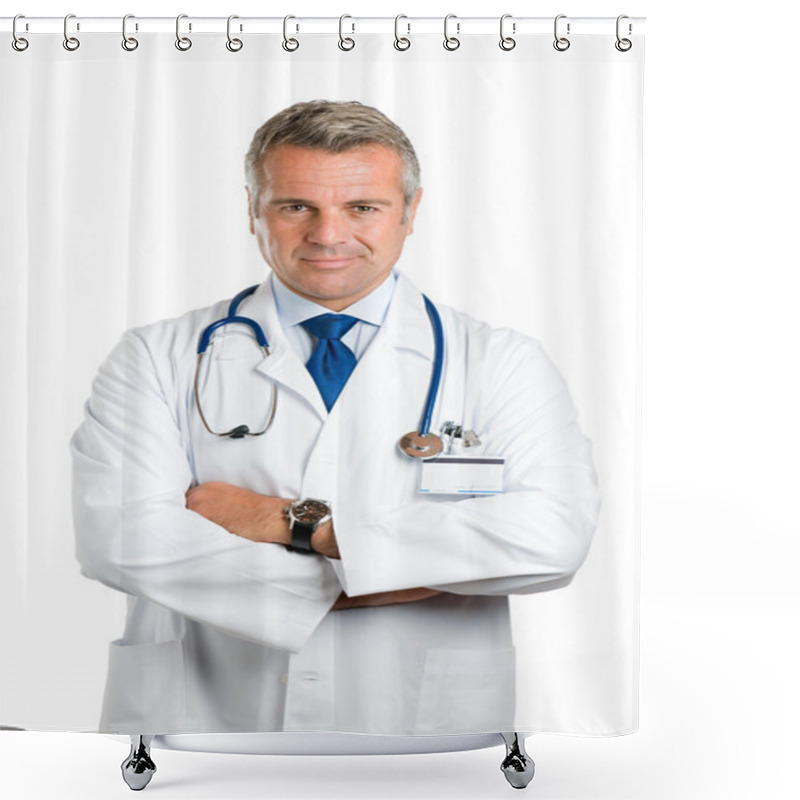 Personality  Satisfied Smiling Mature Doctor Shower Curtains