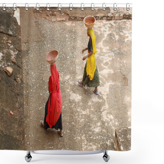 Personality  Indian Ladies Wearing Red And Yellow Sari  Shower Curtains
