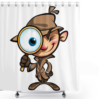 Personality  Cartoon Cute Detective Investigate With Brown Coat And Eye Glass Shower Curtains