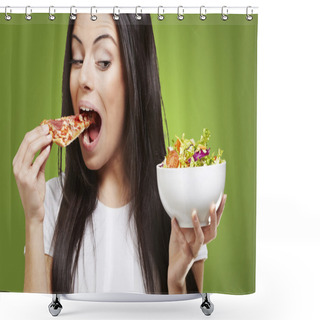 Personality  Woman Eating Pizza Shower Curtains