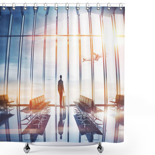 Personality  Businessman At Airport With Suitcase Shower Curtains