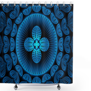 Personality  The Art Of Mathematics Is Quite Beautiful.  This Is A Lovely Blue Flower Flame Fractal With Four Petals Surrounded By Exciting Designs.  There Is A Nice Texture To This Image. Shower Curtains