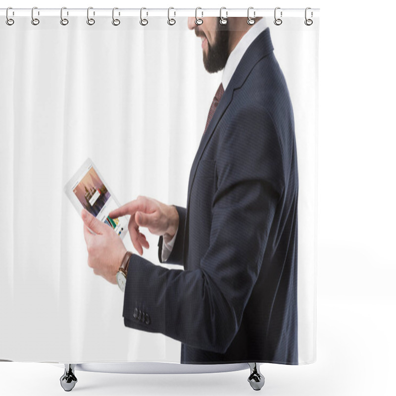 Personality  Businessman With Tablet With Shutterstock Website Shower Curtains