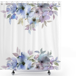 Personality  Blue Flowers Frame. Sakura Flowers. Floral Gretting Card. Watercolor Floral Frame. Floral Decor Element.  Shower Curtains
