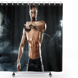 Personality  Severe Barbarian In Leather Costume With Sword In Smoke Shower Curtains