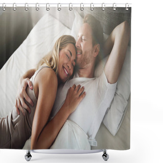 Personality  Romantic Couple In Bed  Shower Curtains