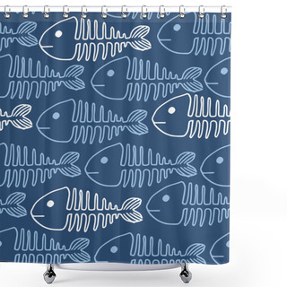 Personality  Hand Drawn Illustration. Seamless Pattern Of Fish Skeletons. Vector Shower Curtains