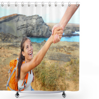 Personality  Helping Hand - Hiker Woman Getting Help On Hike Shower Curtains