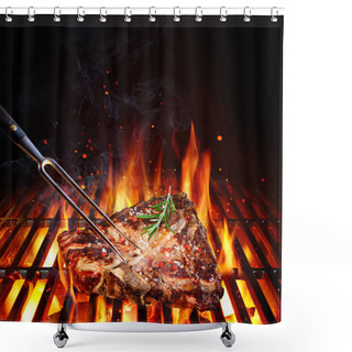 Personality  T-Bone Steak - Porterhouse On Grill With Rosemary And Pink Pepper Shower Curtains