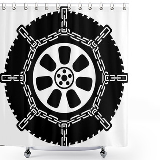 Personality  Winter Tyre With Snow Chains Shower Curtains