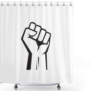 Personality  Raised Fist - Black Icon On White Background Vector Illustration For Website, Mobile Application, Presentation, Infographic. Human Hand Up Concept Sign. Protest, Victory, Strength, Power & Solidarity. Shower Curtains