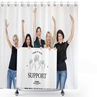 Personality  Women Holding Paper Placard Shower Curtains