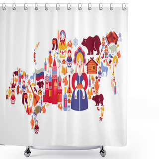 Personality  Russia Map With Vector Icons Shower Curtains