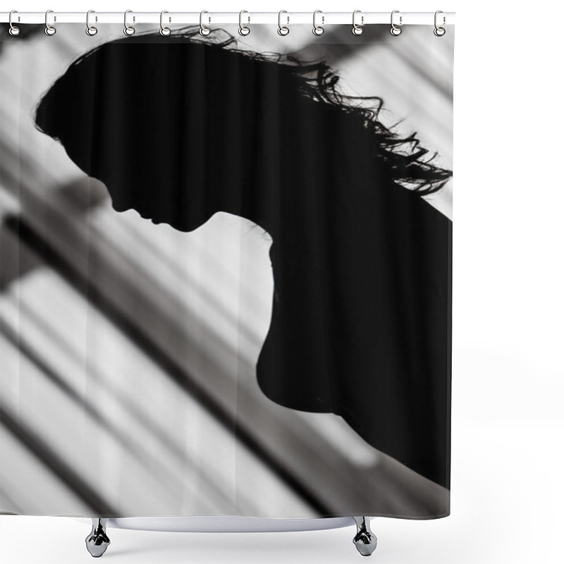 Personality  Beautiful Woman Silhouette On Window Background Shower Curtains