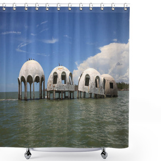 Personality  Blue Sky Over The Cape Romano Dome House Ruins In The Gulf Coast Of Florida Shower Curtains