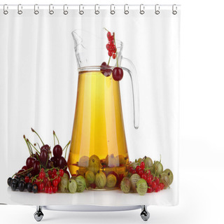 Personality  Glass Pitcher Of Compote With Different Summer Berries Isolated On White Shower Curtains