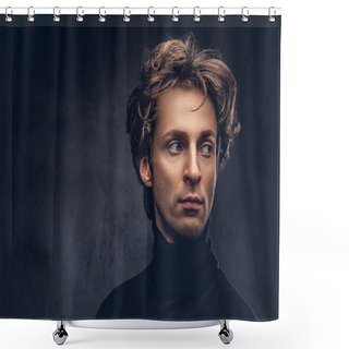 Personality  Portrait Of A Charismatic Sensual Male In Black Sweater. Creative Personality. Shower Curtains