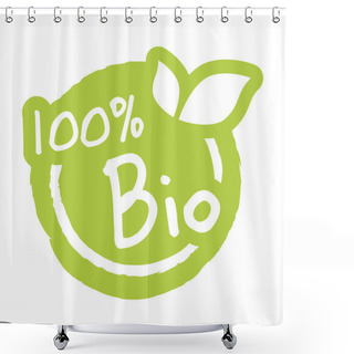 Personality  Eps Vector File Modern Green Round Stamp With Leaves, White Text 100% Bio Shower Curtains