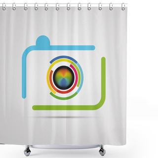 Personality  Colorful Photo Camera Icon. Creative Design. Vector Shower Curtains