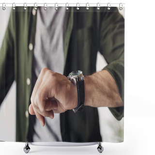 Personality  Man Checking Wristwatch   Shower Curtains