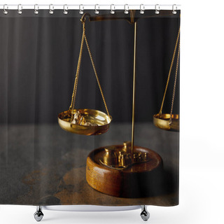 Personality  Golden Stones On Scales On Marble Surface And Black Background Shower Curtains