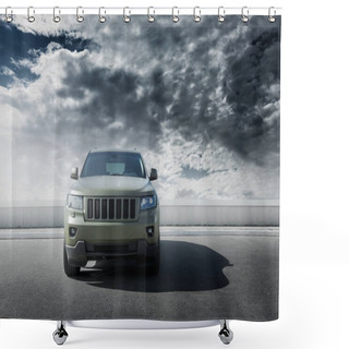 Personality  Car Jeep Grand Cherokee Wrapped In Matte Vinyl Is Standing On The Parking Shower Curtains