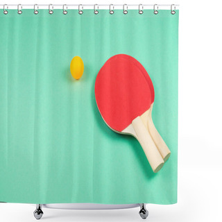 Personality  Pin Pong On An Green Background.  Top View.  Shower Curtains