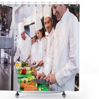 Personality  Team Of Chefs Chopping Vegetables Shower Curtains