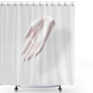 Personality  Abstract Sculpture In Shape Of Human Arm In White Paint On White Shower Curtains