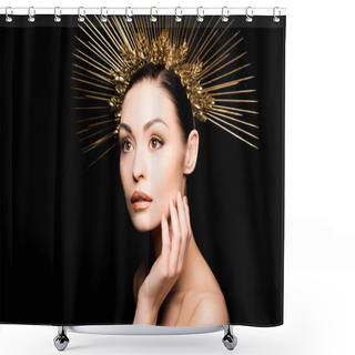 Personality  Glamorous Woman In Golden Headpiece Shower Curtains