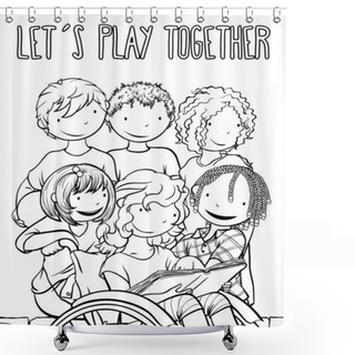 Personality  Multiethnic Group Of Kids (And Child Using A Wheelchair) Playing Together. Shower Curtains