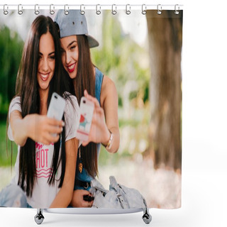 Personality  Two Beautiful Girls Rest On The Street Shower Curtains