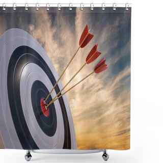 Personality  3D Rendered Illustration Of Target With Arrows At Sunset. Shower Curtains