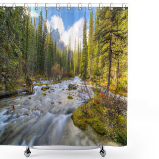 Personality  River Falling Into Moraine Lake Shower Curtains