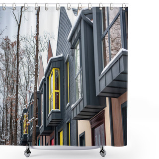 Personality  Stylish Modern Buildings With Snow On Roofs In Winter Shower Curtains