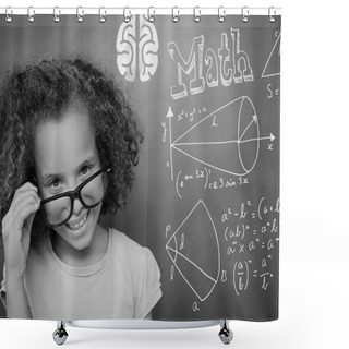 Personality  Girl Pointing At Math Equations On Blackboard Shower Curtains