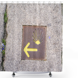 Personality  The Yellow Scallop Shell Signing The Way To Santiago De Compostela In Porto, On The Saint James Pilgrimage Route Shower Curtains