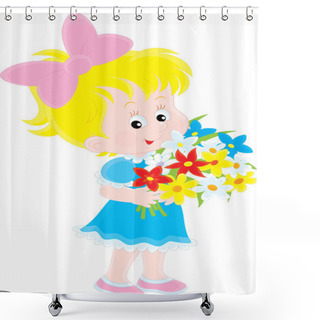 Personality  Little Girl With A Bouquet Of Colorful Flowers Shower Curtains