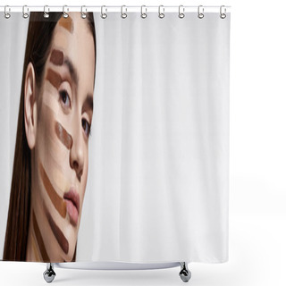 Personality  A Stunning Young Woman With Flawless Makeup And Long Flowing Hair Radiating Confidence And Grace. Shower Curtains