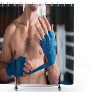 Personality  Boxer Pulling Blue Bandage Shower Curtains