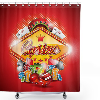 Personality  Vector Illustration On A Casino Theme With Roulette Wheel And Ribbon. Shower Curtains