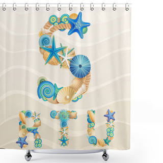 Personality  Vector Sea Life Font On Sand Background Shower Curtains