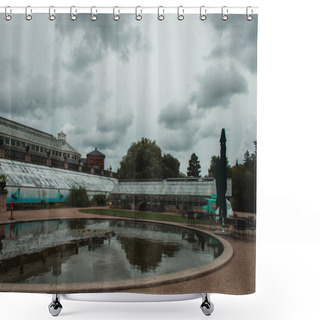 Personality  Pond With Botanical Garden And Cloudy Sky At Background In Copenhagen, Denmark  Shower Curtains