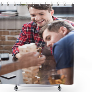 Personality  Men Playing Jenga Game  Shower Curtains